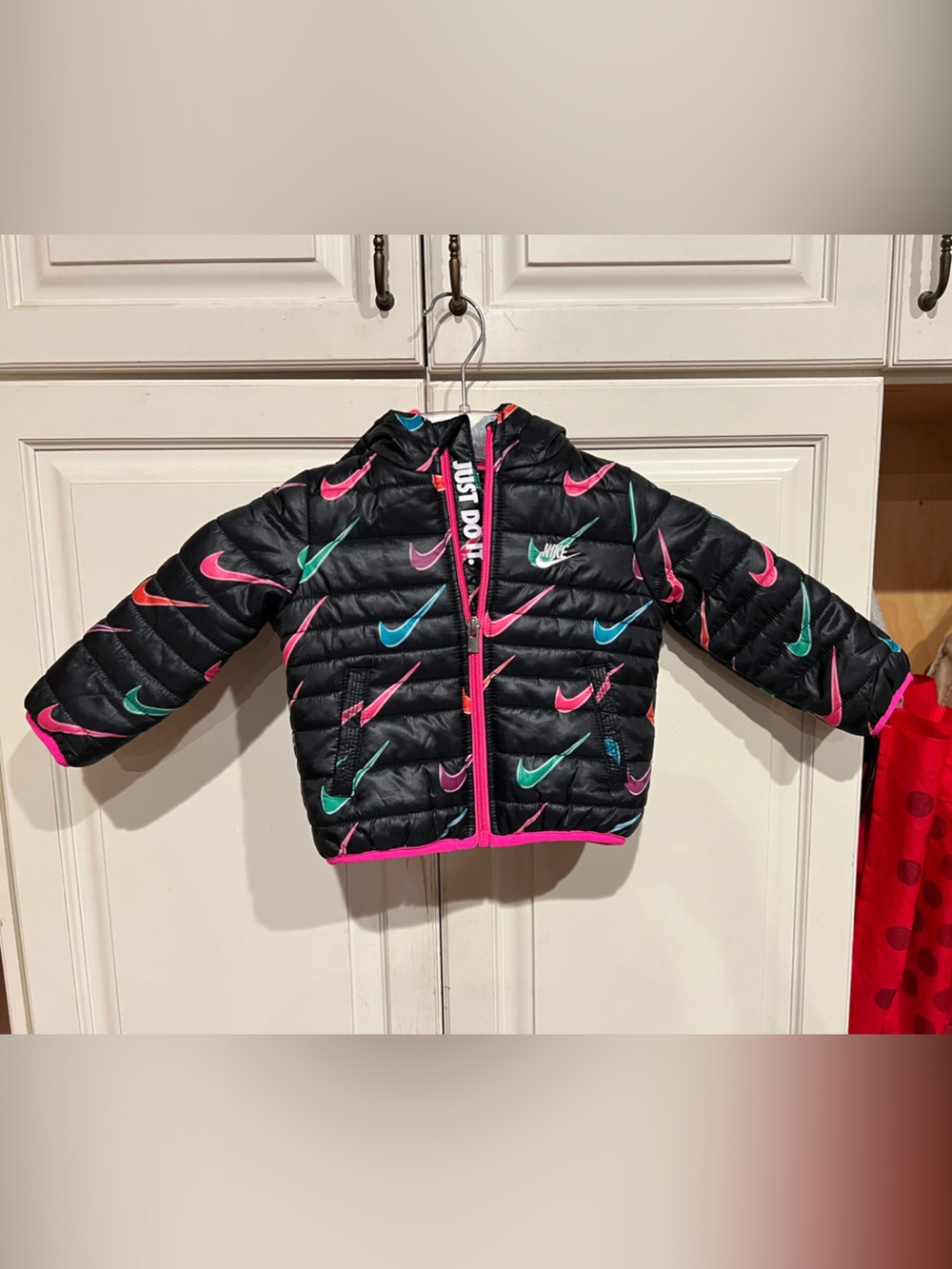 Nike Black Jacket with Pink, Teal & Turquoise Swooshes baby size 12 months